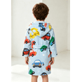 thumbnail image 6 of LYMAYTER Hooded Bathrobe for Toddler Boys Cartoon Car Print Robe Soft Warm Bathrobe With Pockets 2-12Y, 6 of 10