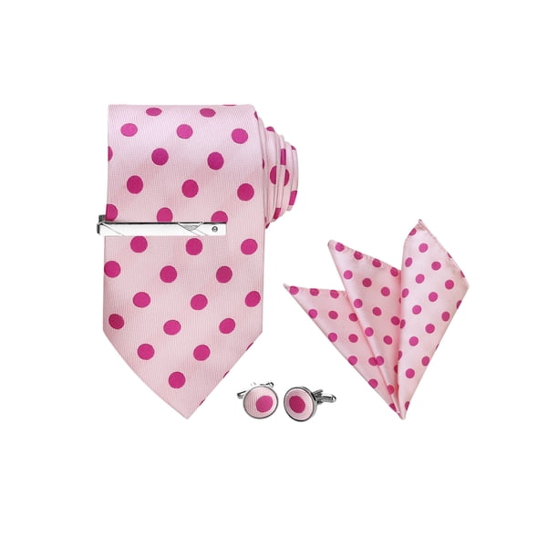 Corbata de lunares para hombre INSPIRE CHIC, clip de corbata, gemelos, juego de pañuelo de bolsillo para negocios y bodas Rosa Fucsia