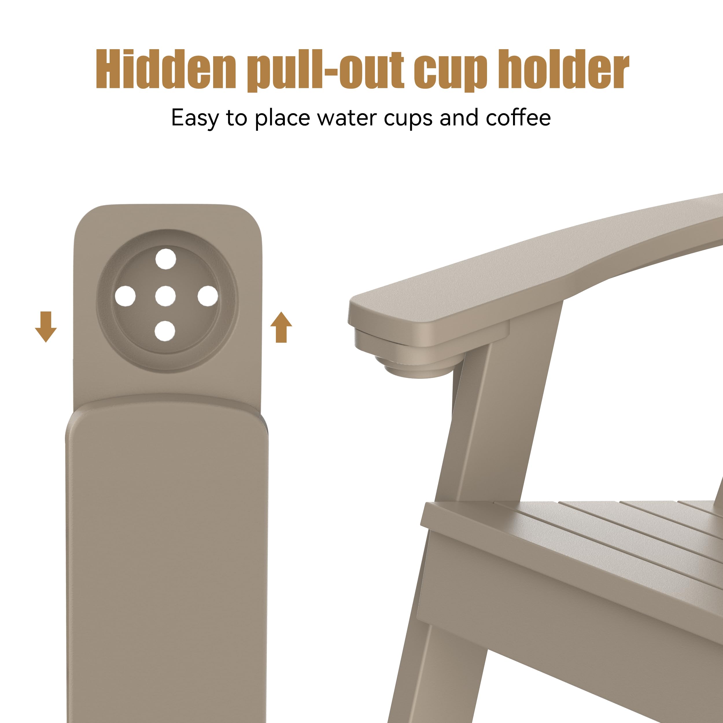 EasyUp All-Weather Resin Adirondack Chair with Wooden Texture and Cup Holder for Outdoor Deck, Backyard, Patio & Garden