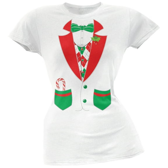 Christmas Tuxedo Costume White Soft Juniors T-Shirt - Medium