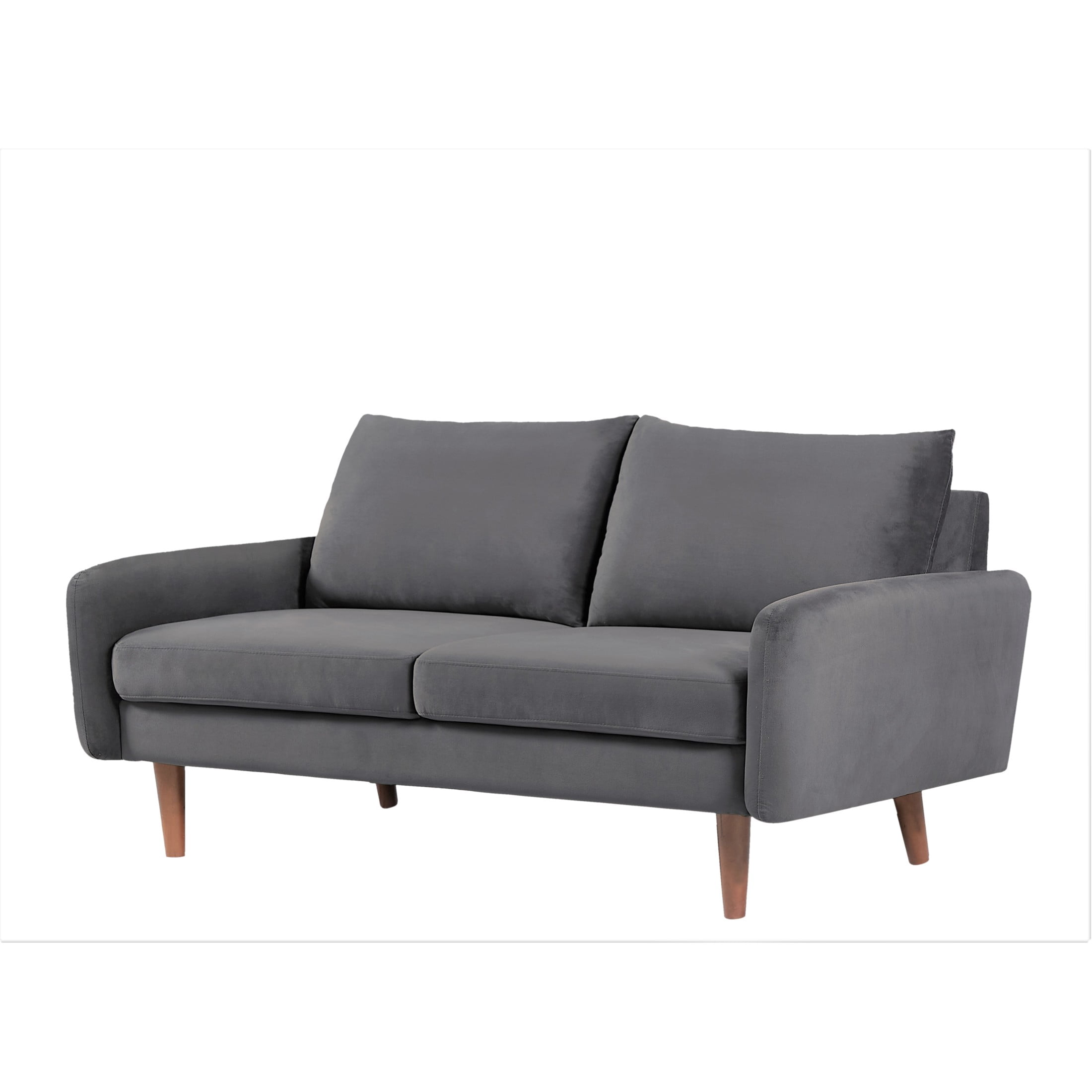 GDF Studio 58" European Modern Loveseat 2-Seater Sofa with Velvet Upholstery, Tapered Wood Legs, Gray