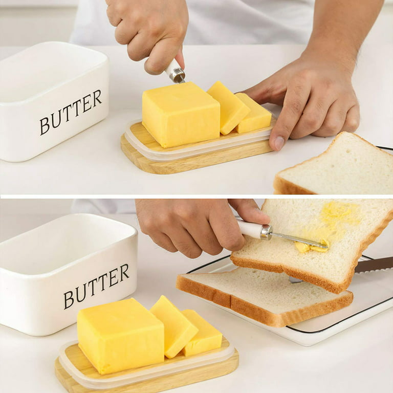 Butter Dish with Lid for Countertop Large Butter Dish Ceramics Butter  Keeper Container with Knife and High-Quality Silicone Sealing Butter Dishes  with