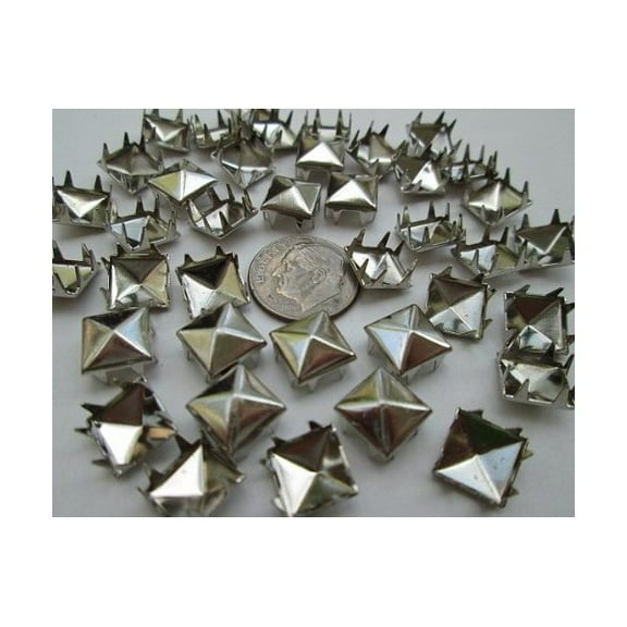 Nailheads Spots Pyramid Studs 706 8-prong 5/16" (9mm) square; Brass with Bright Nickel Finish; 100 Pcs #706