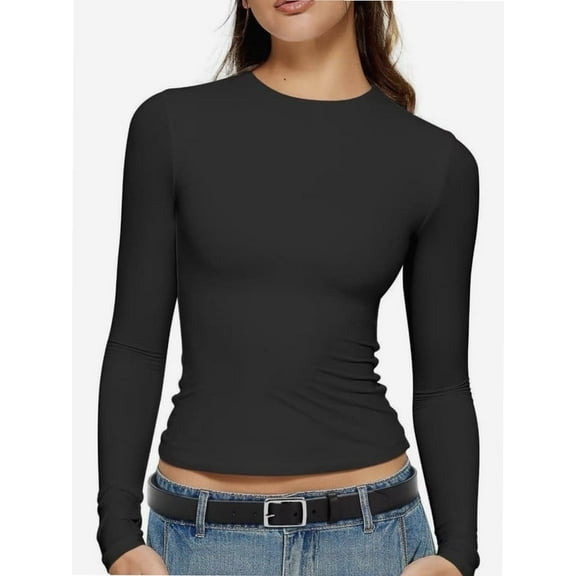 Basic Loog Sleeve Crewneck T-Shirts Cute Going Out Tops Tee