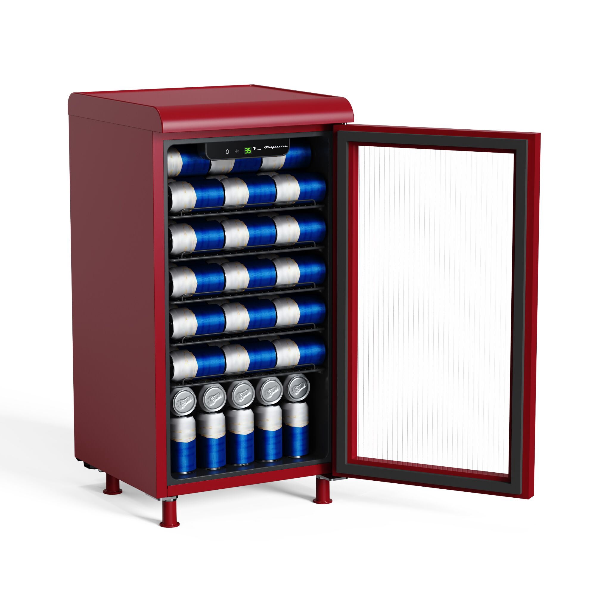 Frigidaire 27 Bottle / 117 Can Retro Wine Cooler with Built-in Bar Top, 3.1 Cu. ft. Beverage Refrigerator with Tempered Glass Door, Merlot