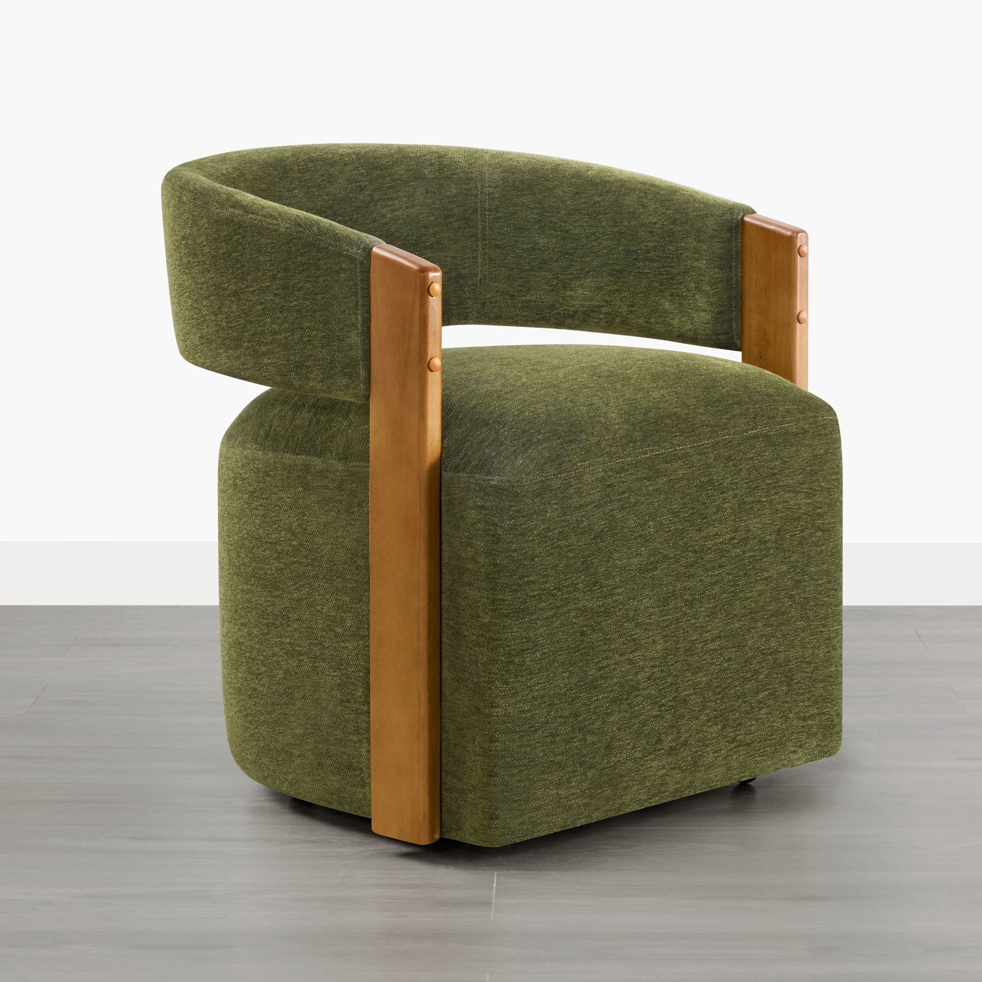 Spruce & Spring Upholstered Dining Chair with Wooden Armrests and Rolling Casters Single, Green