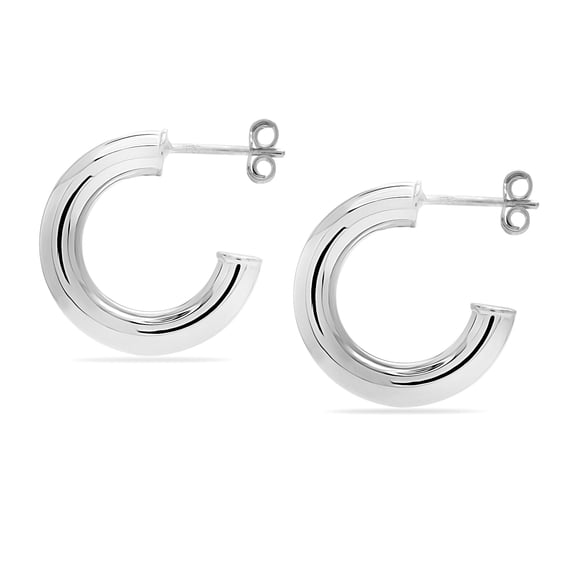 Charmsy 925 Sterling Silver Post Hoop Earrings for Women | 14K White Gold Plated Small C Hoops Earrings | Size 20mm