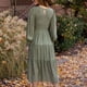 thumbnail image 4 of Vestido Fruncido Busto Puño Liso Mangas De Linterna Elegante Cómodo Vestido De Mujer De Longitud Media Verde Claro M, 4 of 6
