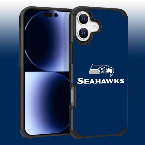Apple iPhone 16 (6.1) - NFL Licensed Seattle Seahawks Team Logo on Blue Textured Dual Layer Case