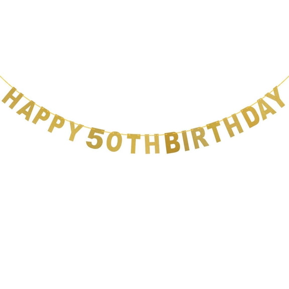 5M Happy 50th Birthday Glitter Golden Garland Bunting Banners for Birthday Decoration
