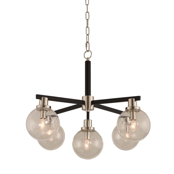 Kalco Lighting Cameo 28" 5-light Mid-Century Glass Pendant in Matte Black/Nickel