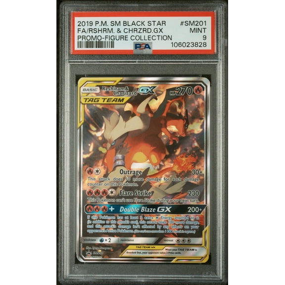 Collectible 2019 Pokemon Sun and Moon Black Star Promo Figure Collection Charizard/Reshiram Gx #SM201 PSA 9