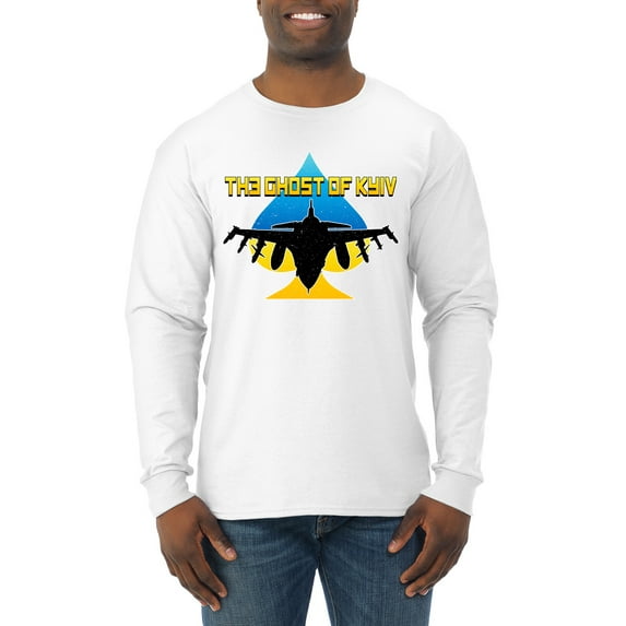The Ghost Of Kyiv Mens Long Sleeve Shirt, White, Medium