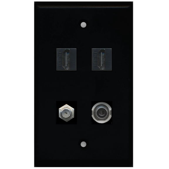 Ultra Spec Cables 2 Port HDMI 1 Coax 3.5mm Headphone Wall Plate Solid Black