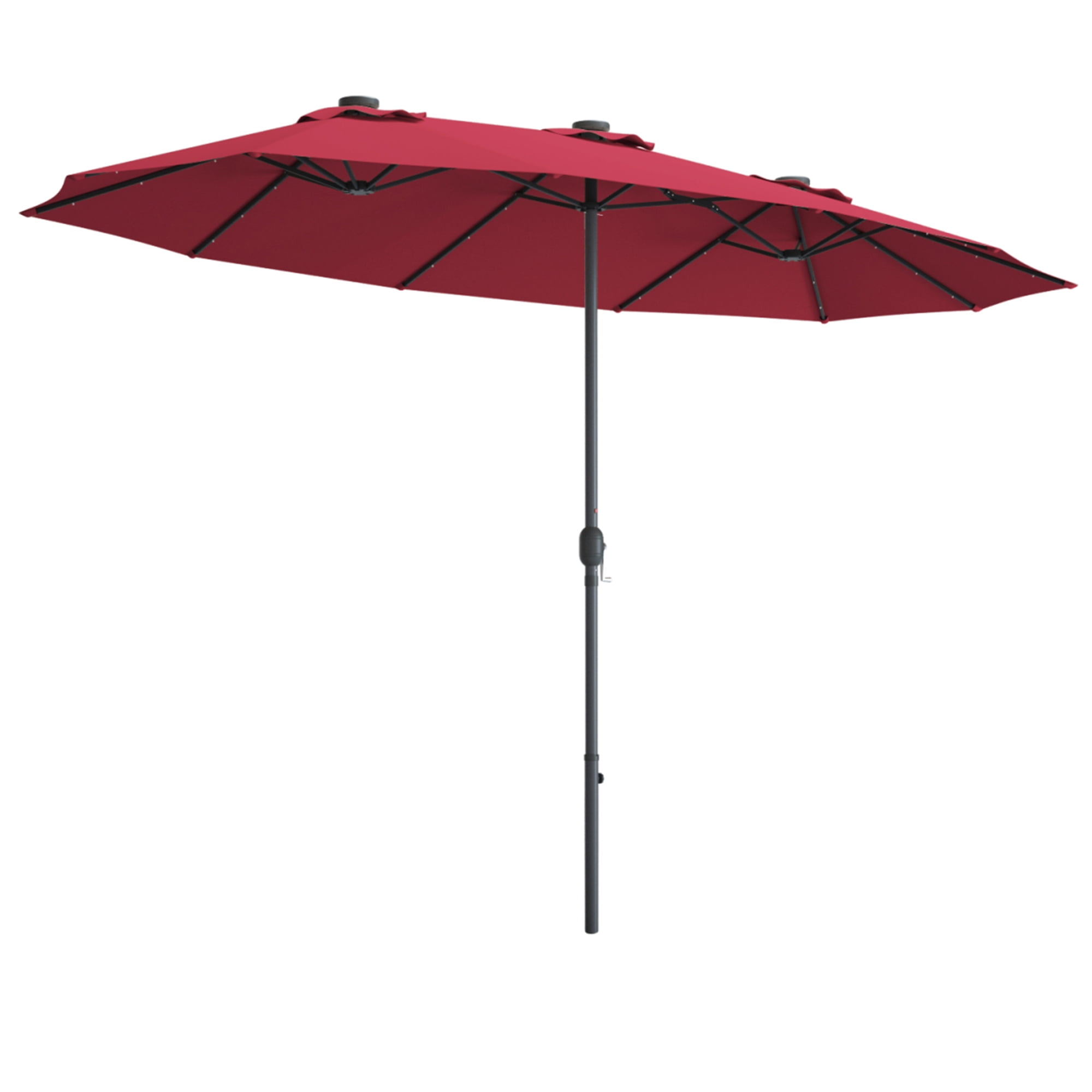 Gymax 15Ft Solar LED Patio Outdoor Double-Sided Umbrella w/ 36 Lights Crank Burgundy