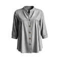 thumbnail image 2 of ShomPort V Neck Blouse for Women Loose 3/4 Sleeve Flowy Cotton Linen Casual Button down Tops, 2 of 7