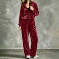 thumbnail image 6 of Womens 2 Piece Velour Tracksuits Set Long Sleeve Sweatsuits Sports Outfit Zip Hoodie Sweatpants Joggers Set (5XL, Red), 6 of 6
