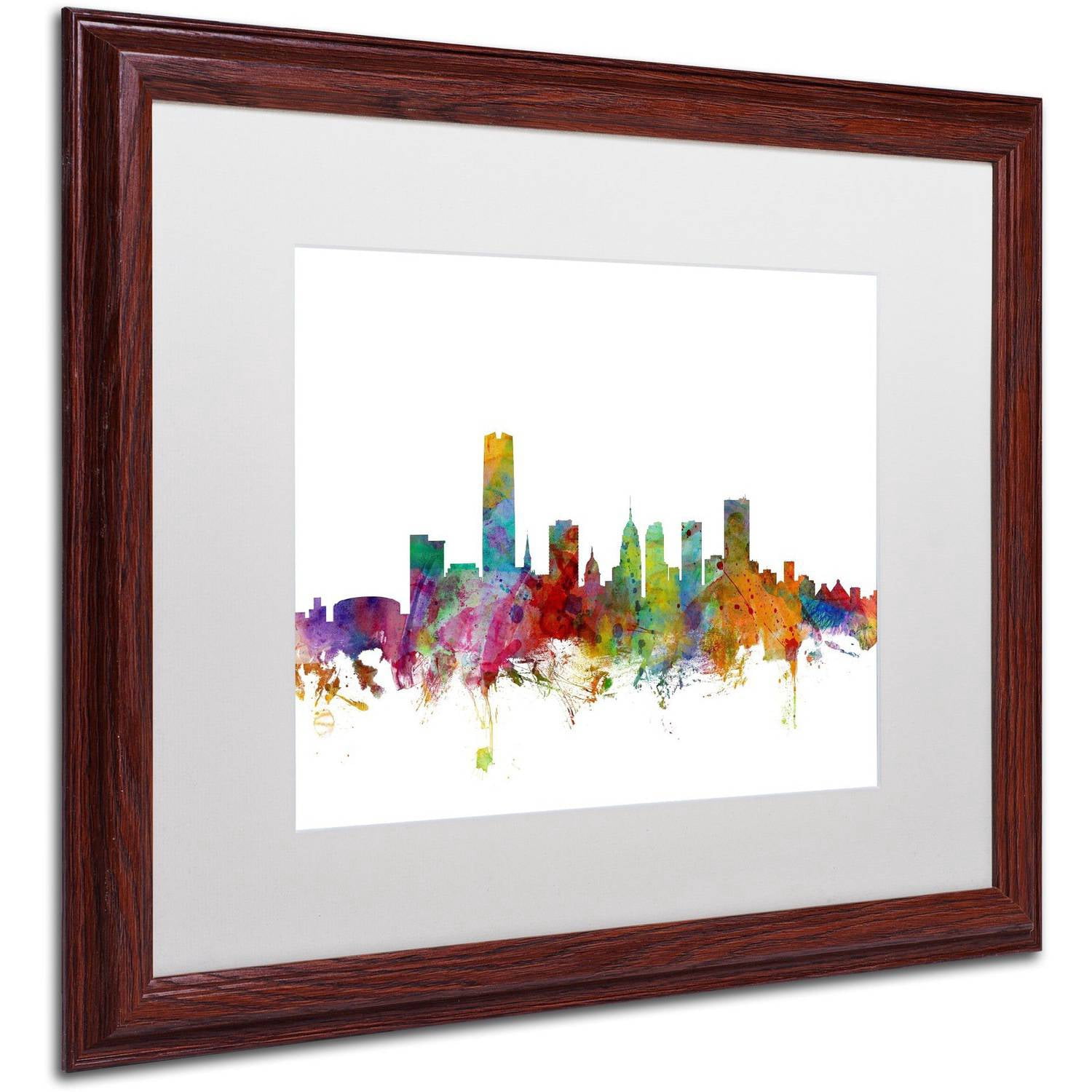 Oklahoma City Skyline' Canvas Art by Michael Tompsett, White Matte, Wood Frame
