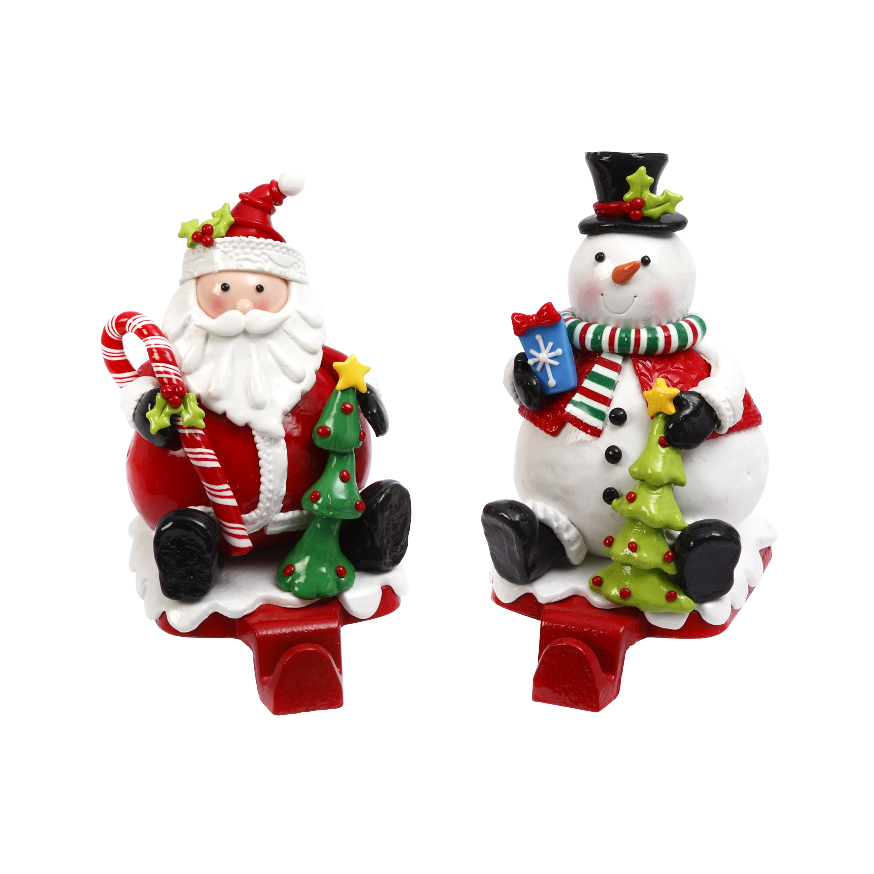 Lot Of 2 Christmas Stocking Holders Plastic Santa Snowman 