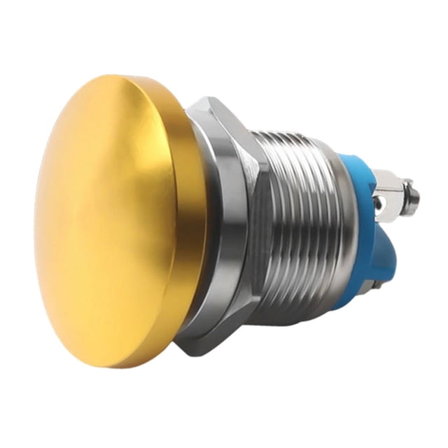 Bouton-poussoir en Métal 22Mm Interrupteur 1pas de Tête de Champignon Auto-Réinitialisable Pieds à Vis Jaune