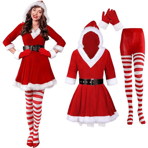 Shadoumai Elf Set Christmas Jacket Belt Pants Holiday Party Outfits for Adults Couples
