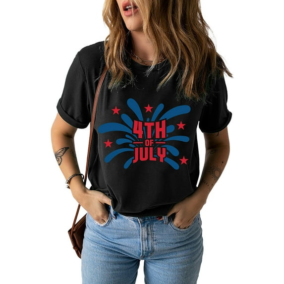 Gvmfive Women Short Sleeve American Flag T Shirt 4th of July Patriotic Loose Tops
