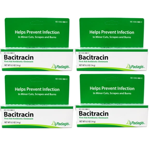 Bacitracin Ointment First Aid Antibiotic, Prevent Infection Minor Cut, 0.5oz (14g) - 4 Pack