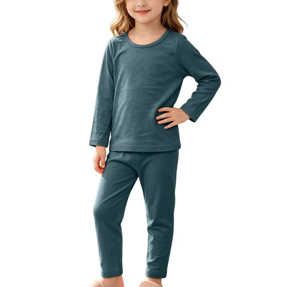 asjyhkr Little Boys Girls Fall Outfits 2 Piece Basic Layering Tshirt Comfy Homewear Pants Daily Loungewear Sets(6-7 Years,Green)