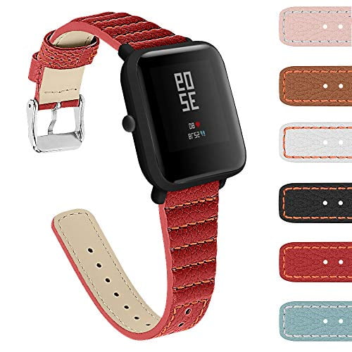 Replacement Bands Compatible With Amazfit Bip Lite Smart Watch Premium Classic Wave Pattern Leather Watch Bands Wrist Straps Compatible With Amazfit Bip Lite Fits For Women Men Boys Girls Red Walmart Com
