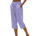 thumbnail image 2 of Delayuji Womens Capri Pant High Waisted Drawstring Elastic Comfy Straight Leg Short Pants Cropped Pant With Pockets, 2 of 7