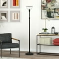 thumbnail image 2 of Evelyn&Zoe Francis Torchiere Floor Lamp with Ribbed Glass Shade, Blackened Bronze/Clear, 2 of 11
