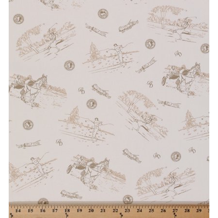 Golfing Scene Vintage-look Cream Golfers Golfer Golf Cotton Polyester Blend Fabric Print By the Yard (2386T-3N)