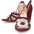 thumbnail image 3 of BLISSFUL STEP Women's Open Toe Crystal Rhinestone Buckle Chunky Heel Burgundy Sandal 6 M US, 3 of 6