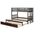 thumbnail image 2 of Costway Twin Over Twin Pull-Out Bunk Bed with Trundle Wooden Ladder Espresso, 2 of 9