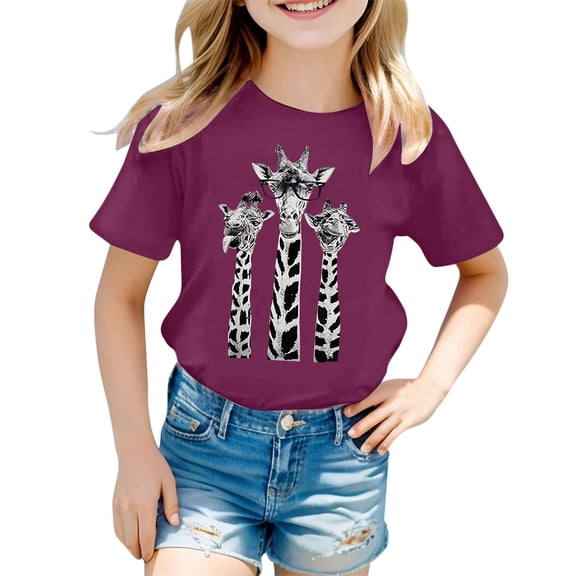 Kiijoy Toddler Girls Graphic T-Shirt Giraffe Print Short Sleeved T Shirt Tee, Sizes 1-2