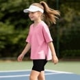 thumbnail image 6 of Girls 2pc Outfits Summer Short Sleeve V Neck Drop Shoulder T-Shirts Basic Leggings Shorts Sets Pink 10-11 Years, 6 of 7