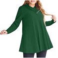 thumbnail image 4 of Women's Plus Size Long Sleeve V Neck Tops Buttons Tunic Shirts Solid Color Flowy Pleated Blouses Pullovers Army Green,XXXXXL, 4 of 5