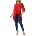thumbnail image 2 of INSPIRAR CHIC Blusa de Chifón Asimétrica de Cuello Redondo para Mujer con Mangas de 3/4 y Volantes, Alta y Baja, Roja M, 2 of 6