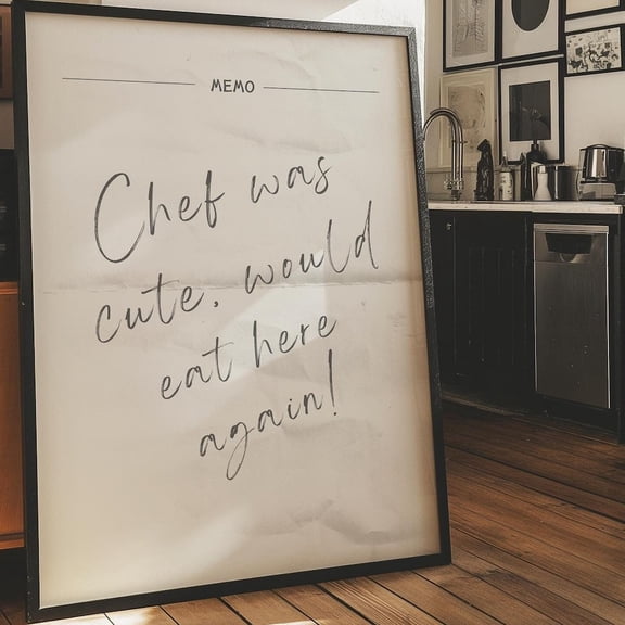 Chef Was Cute Would Eat Here Again, Vintage Chef Art Print, Retro Kitchen Quote Poster, Vintage Kitchen Notes Print, Trendy Kitchen Decor, Memo UNFRAMED PAPER POSTER, Home Decor, Living Room Dercor