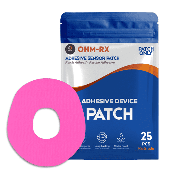 OhmRx Dexcom G7 & Stelo Waterproof Adhesive Patches PreCut, FSA/HSA Eligible, Pink, 25Pack