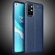 OnePlus 8T Case, Soft TPU Litchi Texture Shockproof Protective Bumper Case - Navy Blue