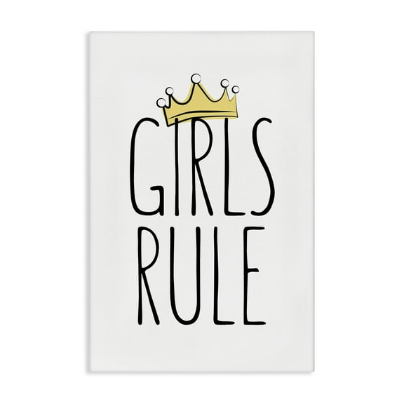 Stupell Industries Girls Rule with Crown Text & Numbers Painting Wrapped Canvas Art Print Wall Art, 16 x 24