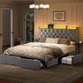 thumbnail image 1 of GUNAITO Queen Size Bed Frame with 4 Storage Drawers, Velvet Upholstered LED Bed with LED and USB Ports, Modern Wingback Headboard Bed with Bedside Storage Board, Gray, 1 of 11