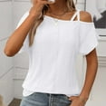 thumbnail image 5 of Moxiu Women's Tops One Shoulder Summer Short Sleeve T-Shirt 2025 Elegant Eyelet Spaghetti Strap Blouse Asymmetric Neck Casual Tops Tees White,M, 5 of 7
