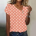 thumbnail image 4 of Women’s Polka Dot T-Shirt Fashion Asymmetrical Neck Short Sleeve Button Tee Summer Loose Tops Daily Wear ,Orange,XXL, 4 of 7