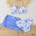 thumbnail image 6 of mgoYE Girls' 3 Piece Set Floral Print Bikini Swimsuit with Drawstring Beach Skirt Cute Ruched Bathing Suit(Blue,7-8 Years), 6 of 9
