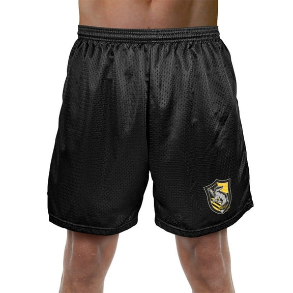 Harry Potter Hufflepuff Plaid Sigil Mens Lined Mesh Shorts, Black, X-Large