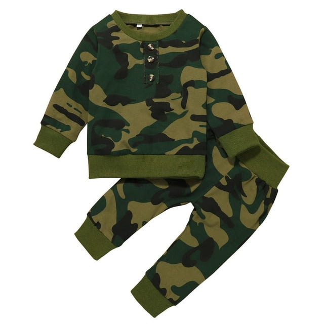 Ropa Para Bebé (Niño O Niña), Traje Para Niño Pequeño, Ropa De Invierno De Camuflaje Para Recién Nacido, Tops, Pantalones, Conjunto De Trajes De Camuflaje Odeerbi LM103-3015