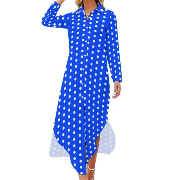 Red White Polka Dot Casual Dress Kusama Yayoi Inspired Streetwear Dresses Long Sleeve Retro Chiffon