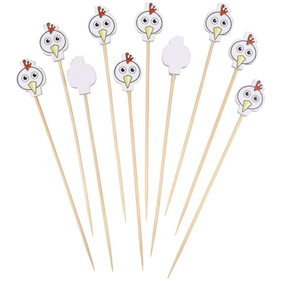 BambooMN 4.7" Decorative Farm Chicken End Bamboo Cocktail Fruit Food Picks Skewer for Catered Events, Holiday's, Restaurants or Buffets, Party Supplies, 100 Pieces